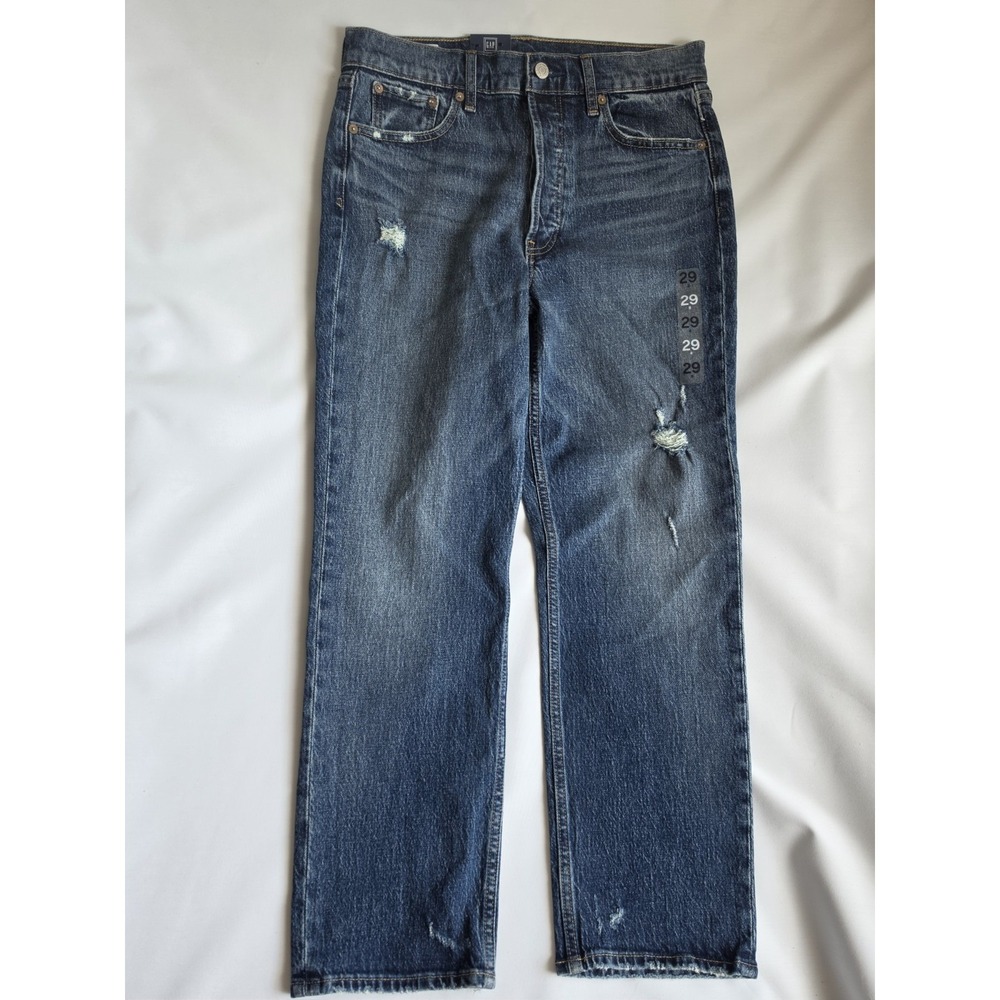 NWT GAP Cheeky Straight High Rise Jeans Women 29/8 Distressed Button Fly Denim